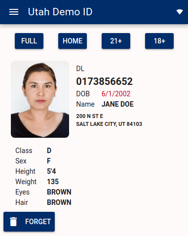 Screen Shot of Utah ID Demo